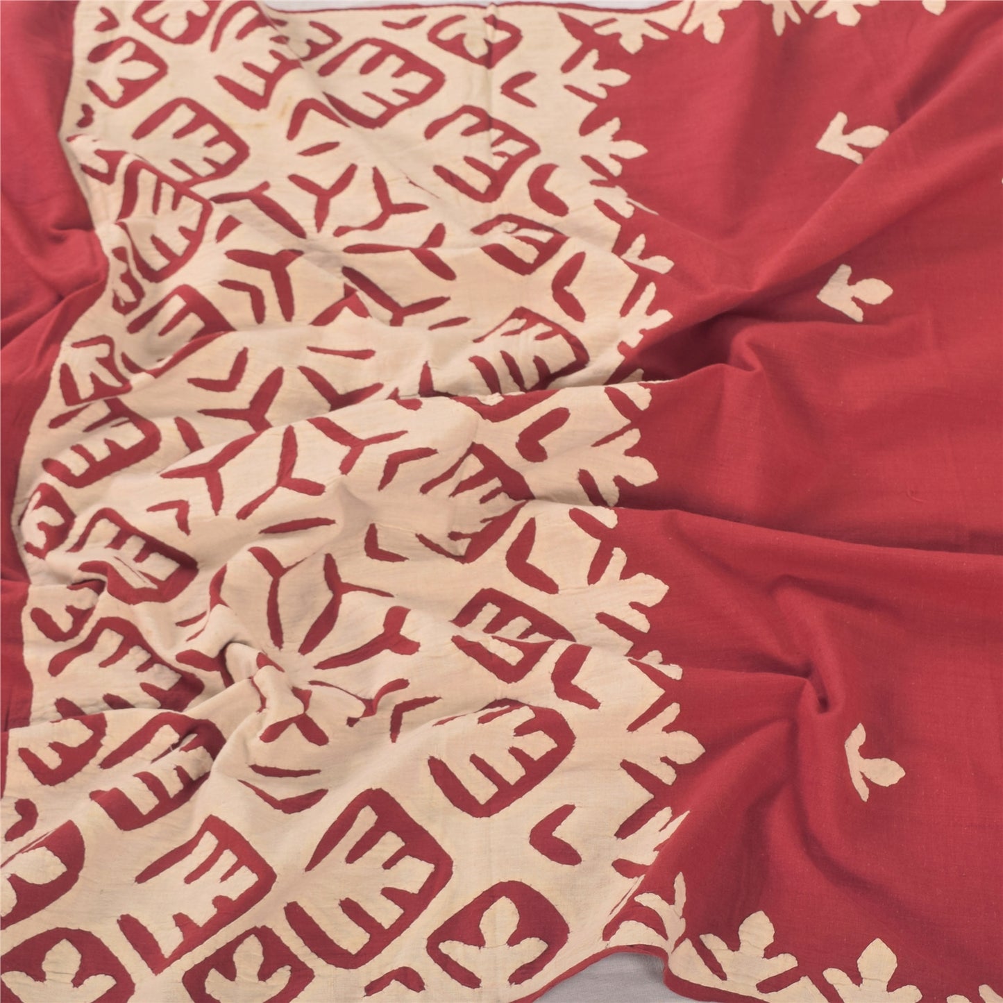 Sanskriti Vintage Red  Dupatta Long Stole Pure Cotton Applique Premium Scarves