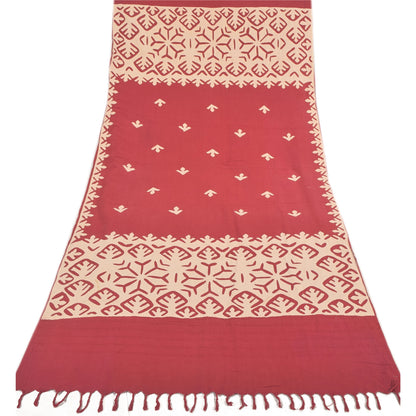 Sanskriti Vintage Red  Dupatta Long Stole Pure Cotton Applique Premium Scarves