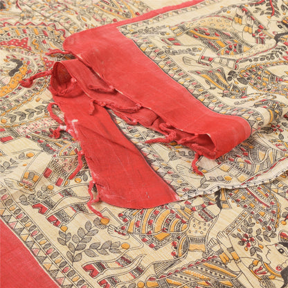 Санскрити Винтаж Ivory Dupatta Длинный палантин из чистого хлопка, тканый набивной платок