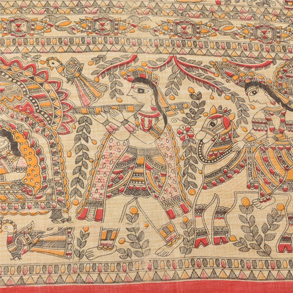 Санскрити Винтаж Ivory Dupatta Длинный палантин из чистого хлопка, тканый набивной платок