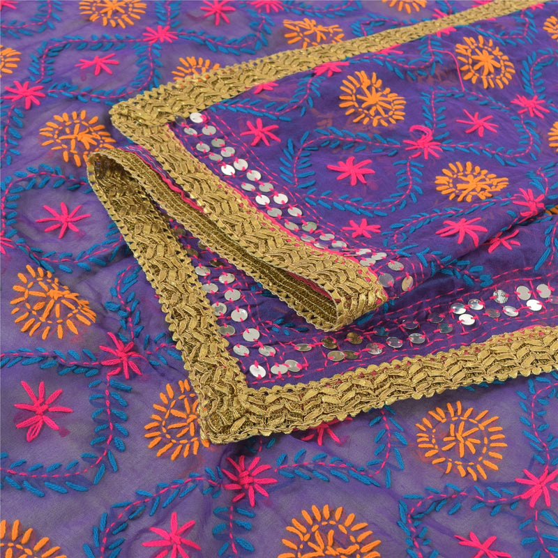 Sanskriti Vintage Purple Dupatta Long Stole Art Silk Hand Embroidered Wrap Veil
