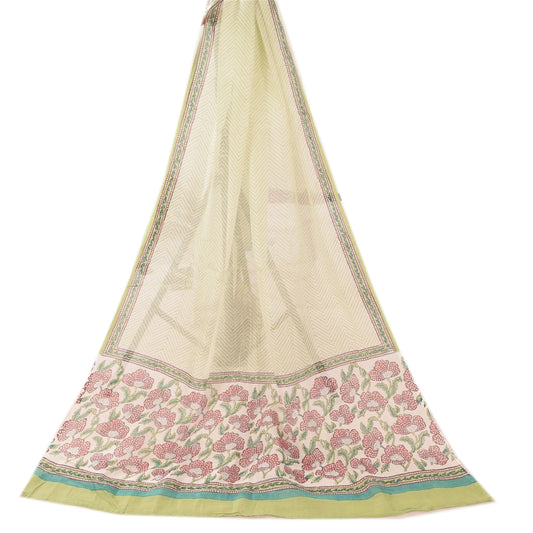 Sanskriti Vintage Ivory Dupatta Long Stole Pure Cotton Printed Premium Wrap Veil