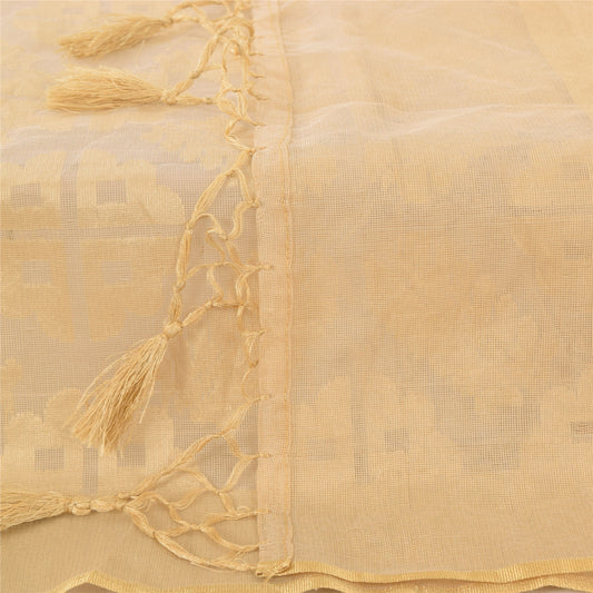 Sanskriti Vintage Indian Ivory Dupatta Long Stole Art Silk Woven Premium Scarves