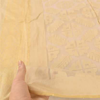 Sanskriti Vintage Indian Ivory Dupatta Long Stole Art Silk Woven Premium Scarves