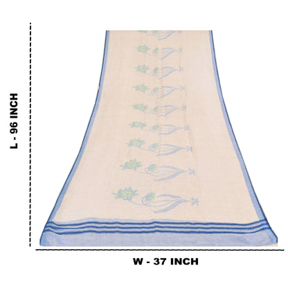 Sanskriti Vintage Ivory Dupatta Long Stole Cotton Silk Printed Premium Wrap Veil