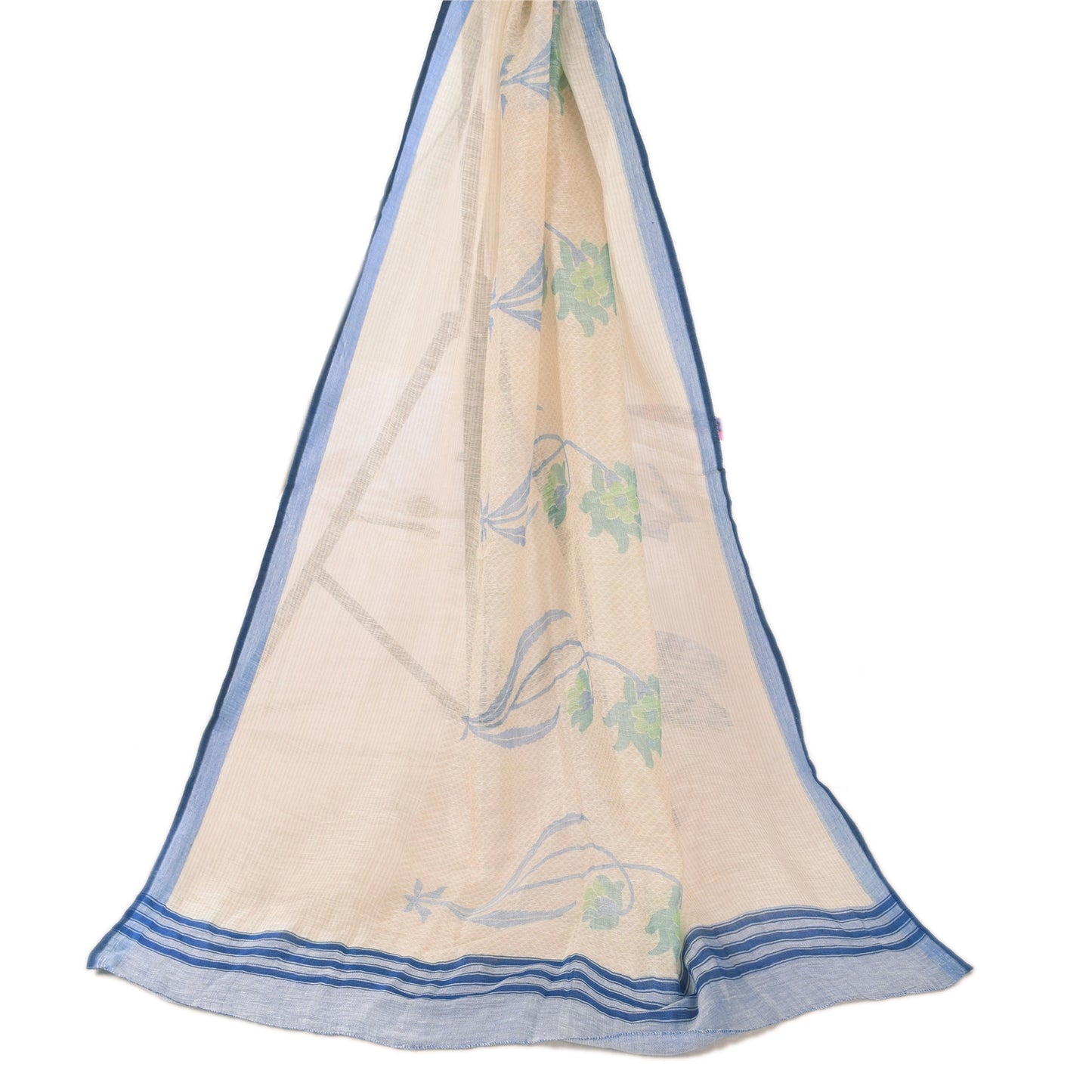 Sanskriti Vintage Ivory Dupatta Long Stole Cotton Silk Printed Premium Wrap Veil