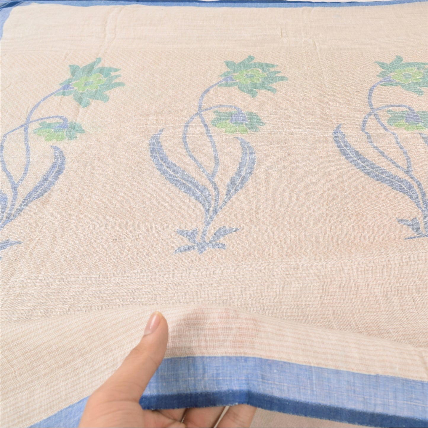Sanskriti Vintage Ivory Dupatta Long Stole Cotton Silk Printed Premium Wrap Veil