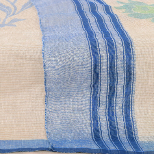 Sanskriti Vintage Ivory Dupatta Long Stole Cotton Silk Printed Premium Wrap Veil