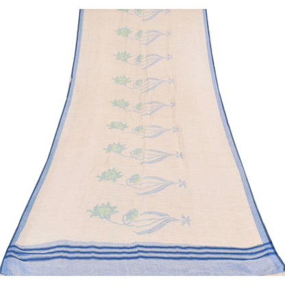 Sanskriti Vintage Ivory Dupatta Long Stole Cotton Silk Printed Premium Wrap Veil