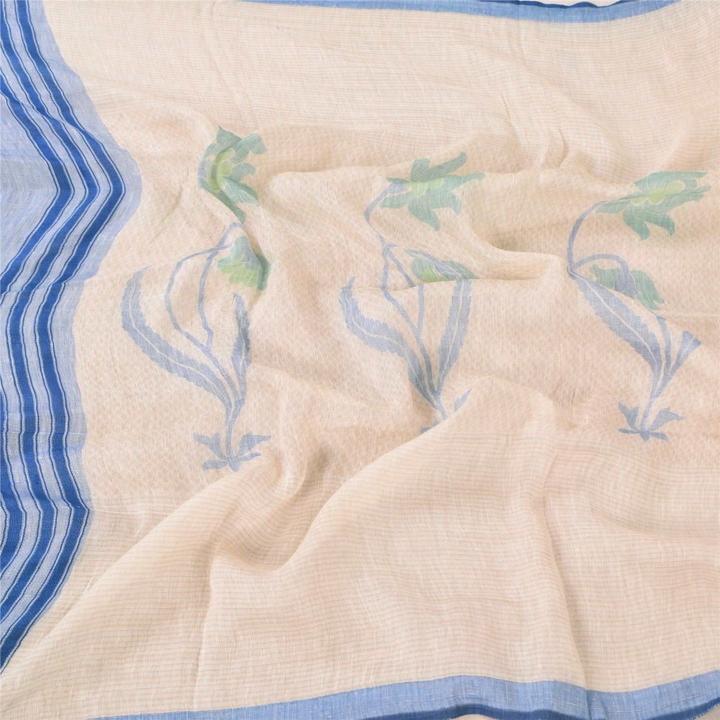 Sanskriti Vintage Ivory Dupatta Long Stole Cotton Silk Printed Premium Wrap Veil