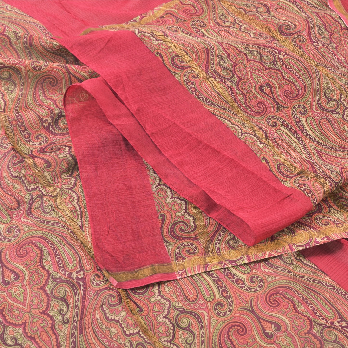 Sanskriti Vintage Long Dupatta/Stole Premium Pink Pure Cotton Printed Scarf Veil