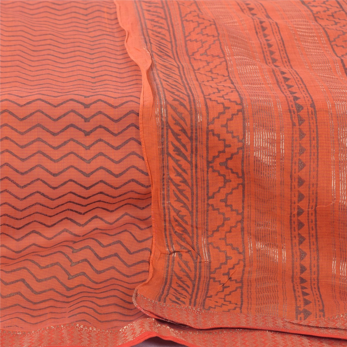 Санскрити Винтаж Длинный Дупатта/Палантин Чистый Хлопок Темно-Персиковый Печатный Шарф Вуаль