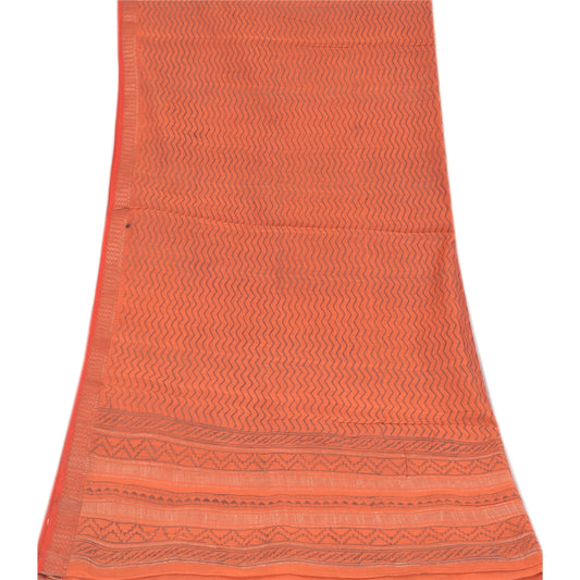 Sanskriti Vintage Long Dupatta/Stole Pure Cotton Dark Peach Printed Scarf Veil