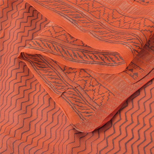 Sanskriti Vintage Long Dupatta/Stole Pure Cotton Dark Peach Printed Scarf Veil