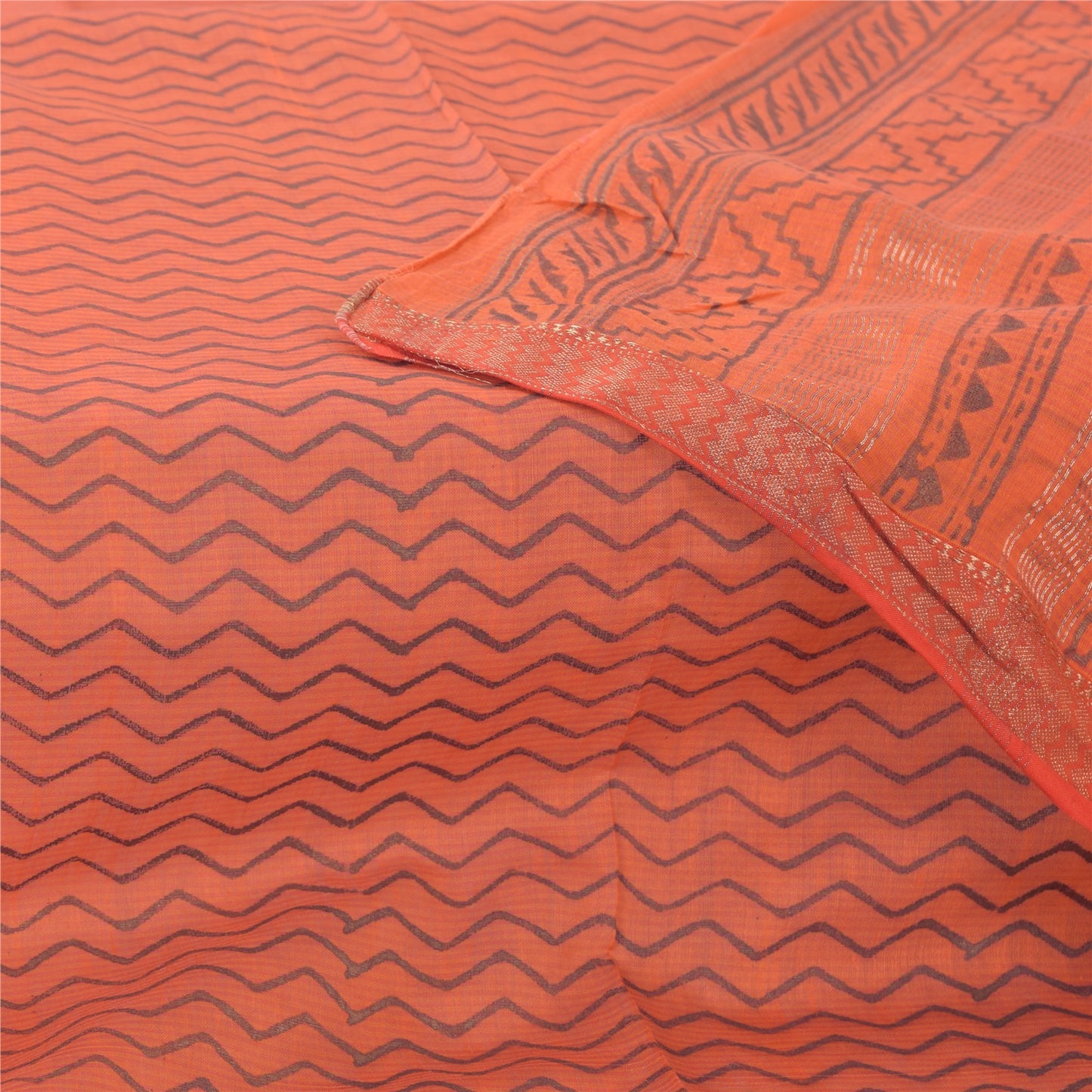 Санскрити Винтаж Длинный Дупатта/Палантин Чистый Хлопок Темно-Персиковый Печатный Шарф Вуаль