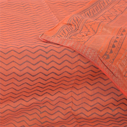 Санскрити Винтаж Длинный Дупатта/Палантин Чистый Хлопок Темно-Персиковый Печатный Шарф Вуаль