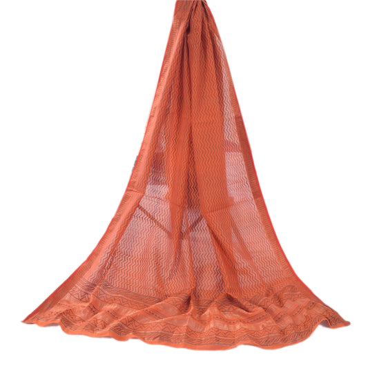 Sanskriti Vintage Long Dupatta/Stole Pure Cotton Dark Peach Printed Scarf Veil