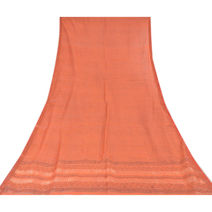 Санскрити Винтаж Длинный Дупатта/Палантин Чистый Хлопок Темно-Персиковый Печатный Шарф Вуаль