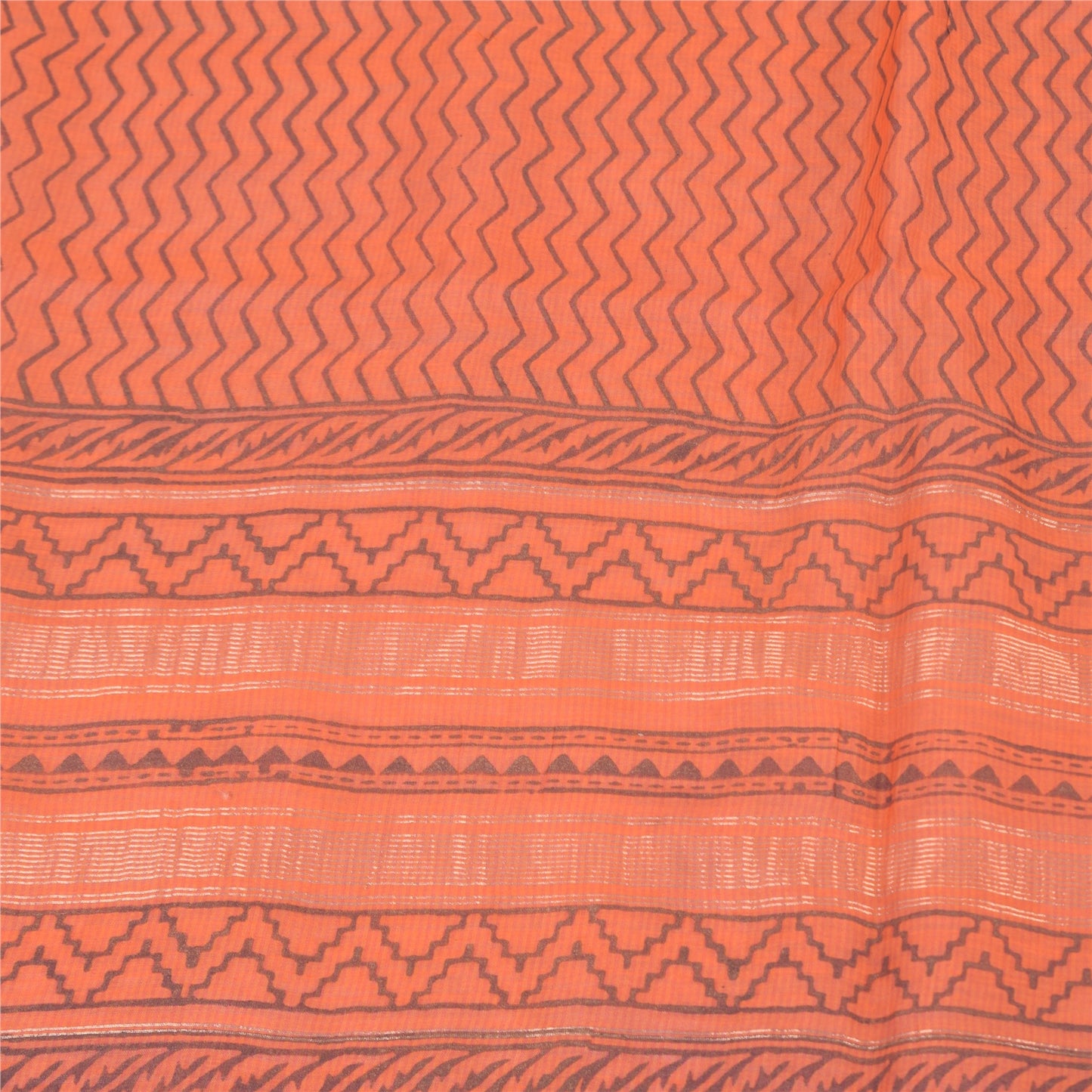 Санскрити Винтаж Длинный Дупатта/Палантин Чистый Хлопок Темно-Персиковый Печатный Шарф Вуаль