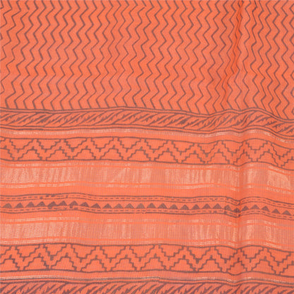 Санскрити Винтаж Длинный Дупатта/Палантин Чистый Хлопок Темно-Персиковый Печатный Шарф Вуаль