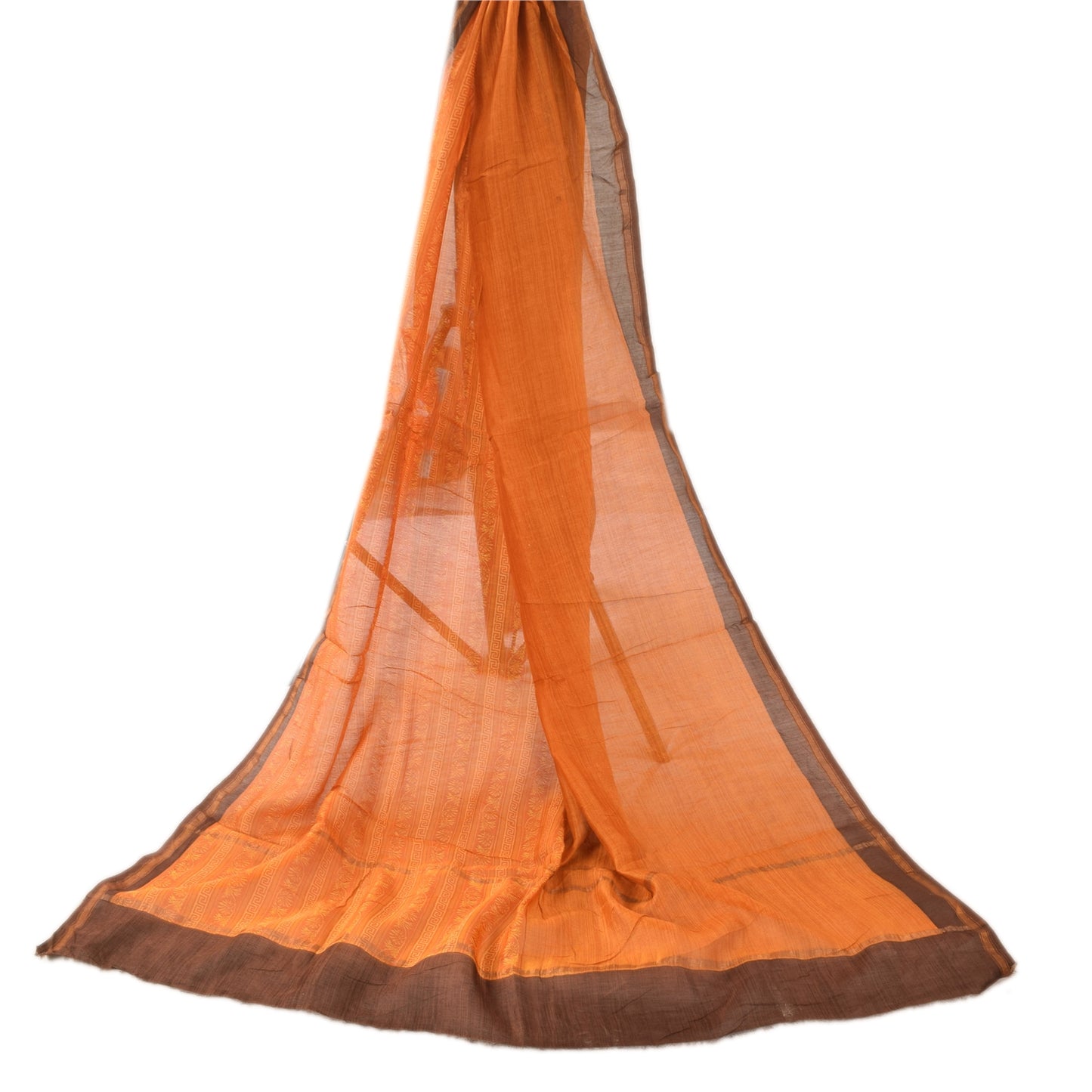 Sanskriti Vintage Long Dupatta/Stole Pure Cotton Saffron Printed Scarf Veil