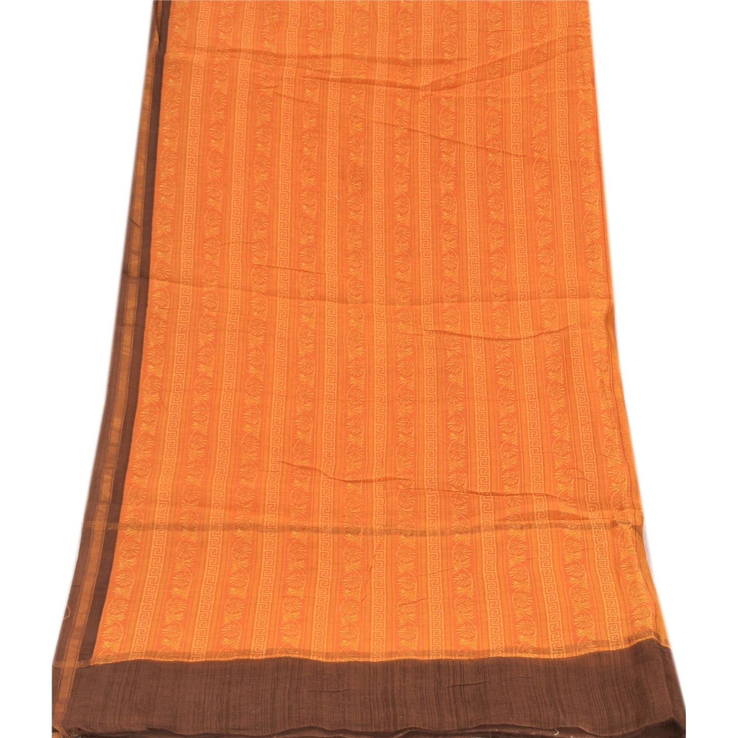 Sanskriti Vintage Long Dupatta/Stole Pure Cotton Saffron Printed Scarf Veil