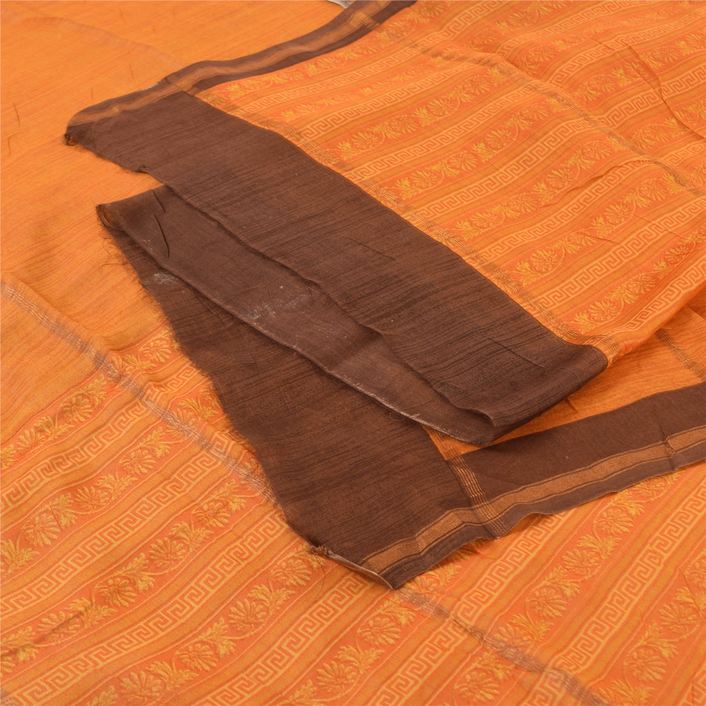 Sanskriti Vintage Long Dupatta/Stole Pure Cotton Saffron Printed Scarf Veil