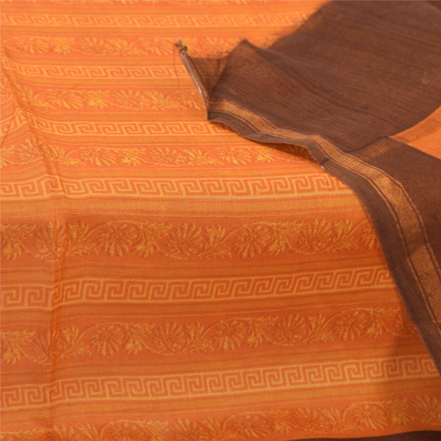 Sanskriti Vintage Long Dupatta/Stole Pure Cotton Saffron Printed Scarf Veil