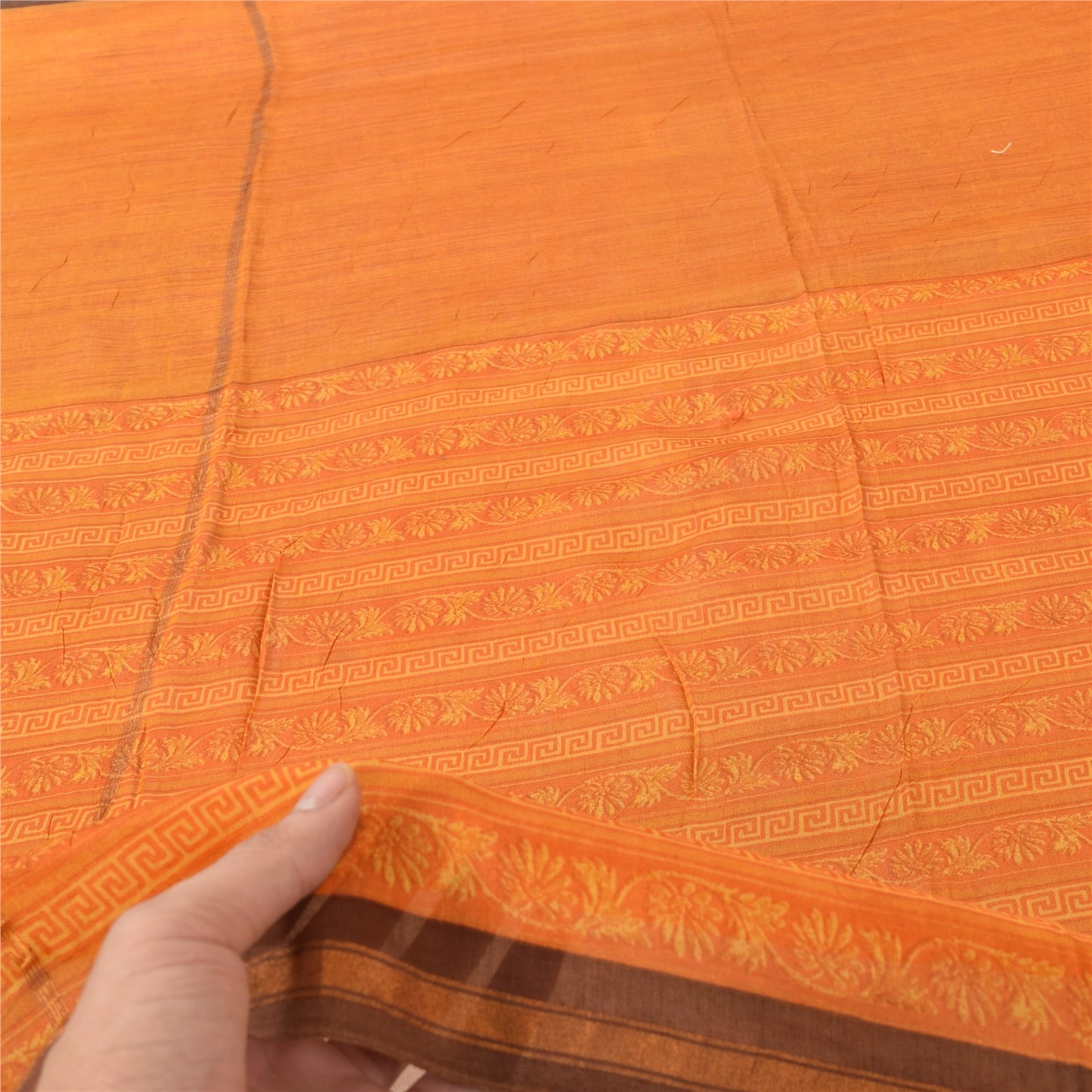 Sanskriti Vintage Long Dupatta/Stole Pure Cotton Saffron Printed Scarf Veil