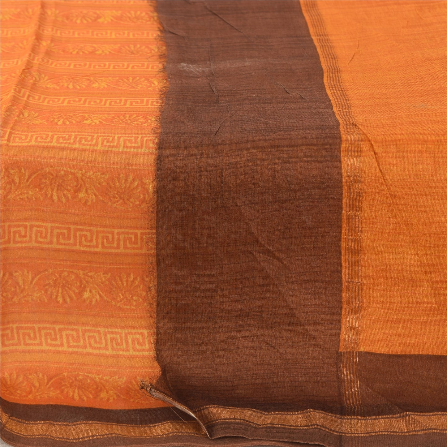 Sanskriti Vintage Long Dupatta/Stole Pure Cotton Saffron Printed Scarf Veil