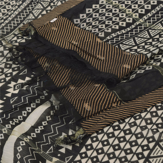 Санскрити Винтаж Длинный Дупатта/Палантин Черный Индийский Чистый Хлопок Напечатанный Шарф Вуаль