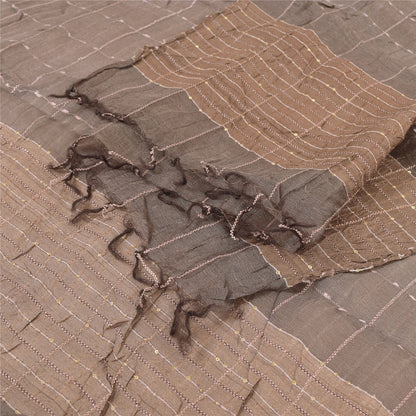 Sanskriti Vintage Long Dupatta/Stole Indian Pure Silk Brown Woven Scarf Veil