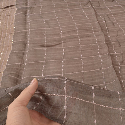 Sanskriti Vintage Long Dupatta/Stole Indian Pure Silk Brown Woven Scarf Veil