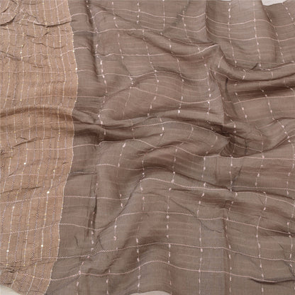 Sanskriti Vintage Long Dupatta/Stole Indian Pure Silk Brown Woven Scarf Veil