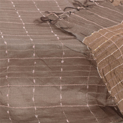 Sanskriti Vintage Long Dupatta/Stole Indian Pure Silk Brown Woven Scarf Veil