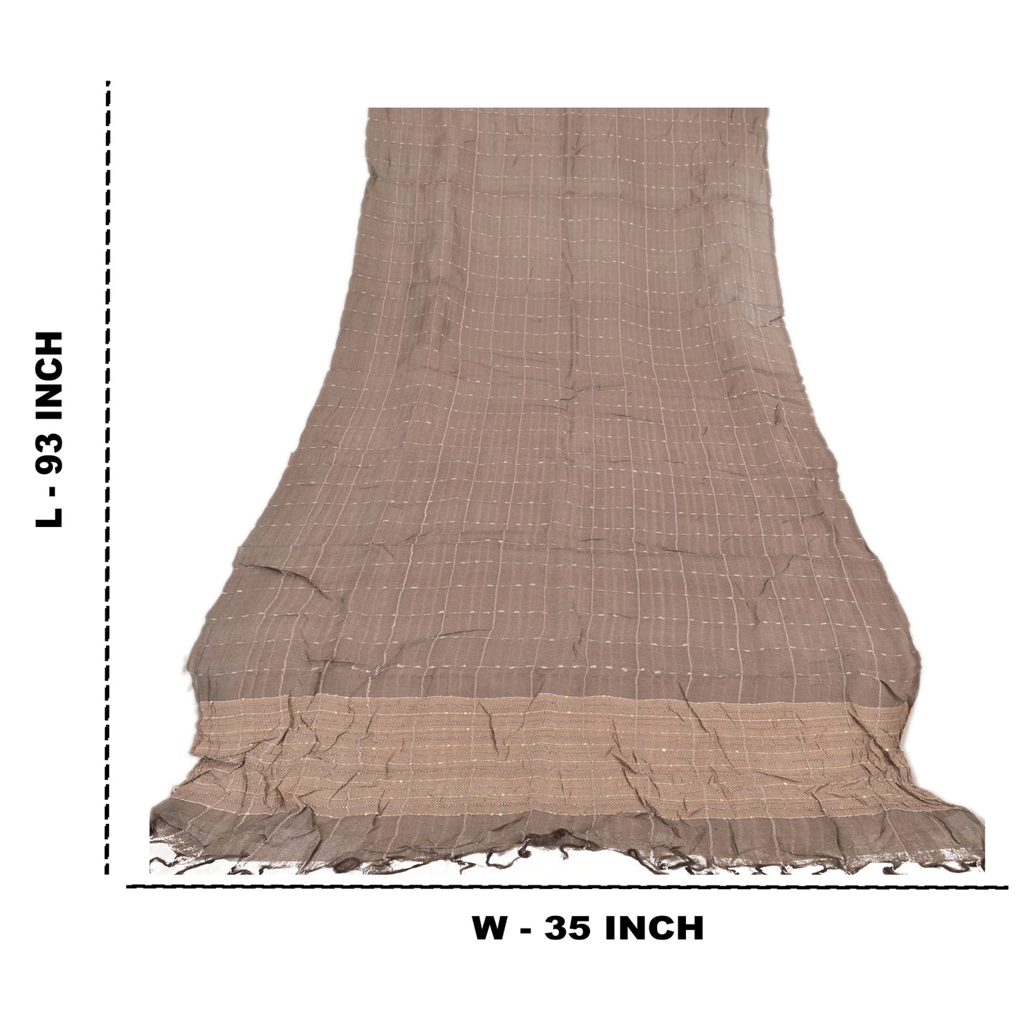 Sanskriti Vintage Long Dupatta/Stole Indian Pure Silk Brown Woven Scarf Veil