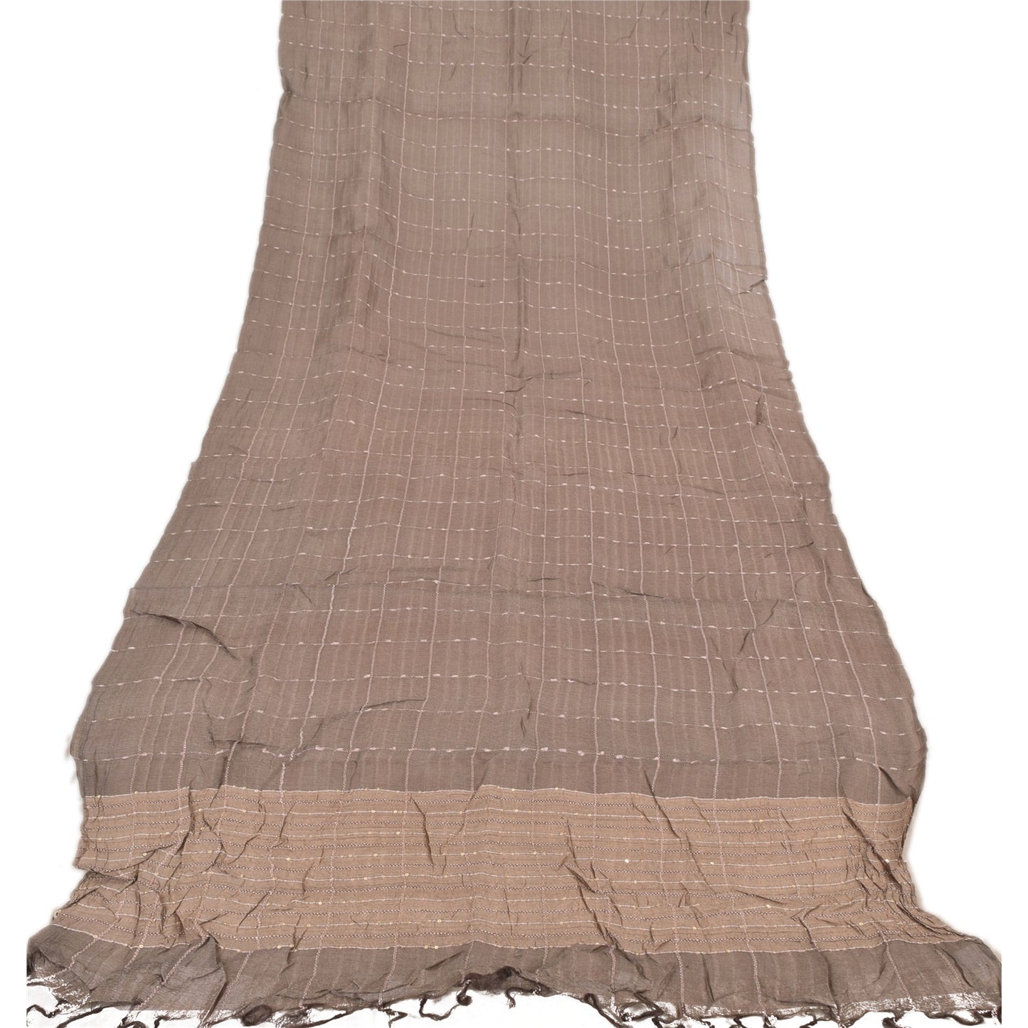 Sanskriti Vintage Long Dupatta/Stole Indian Pure Silk Brown Woven Scarf Veil