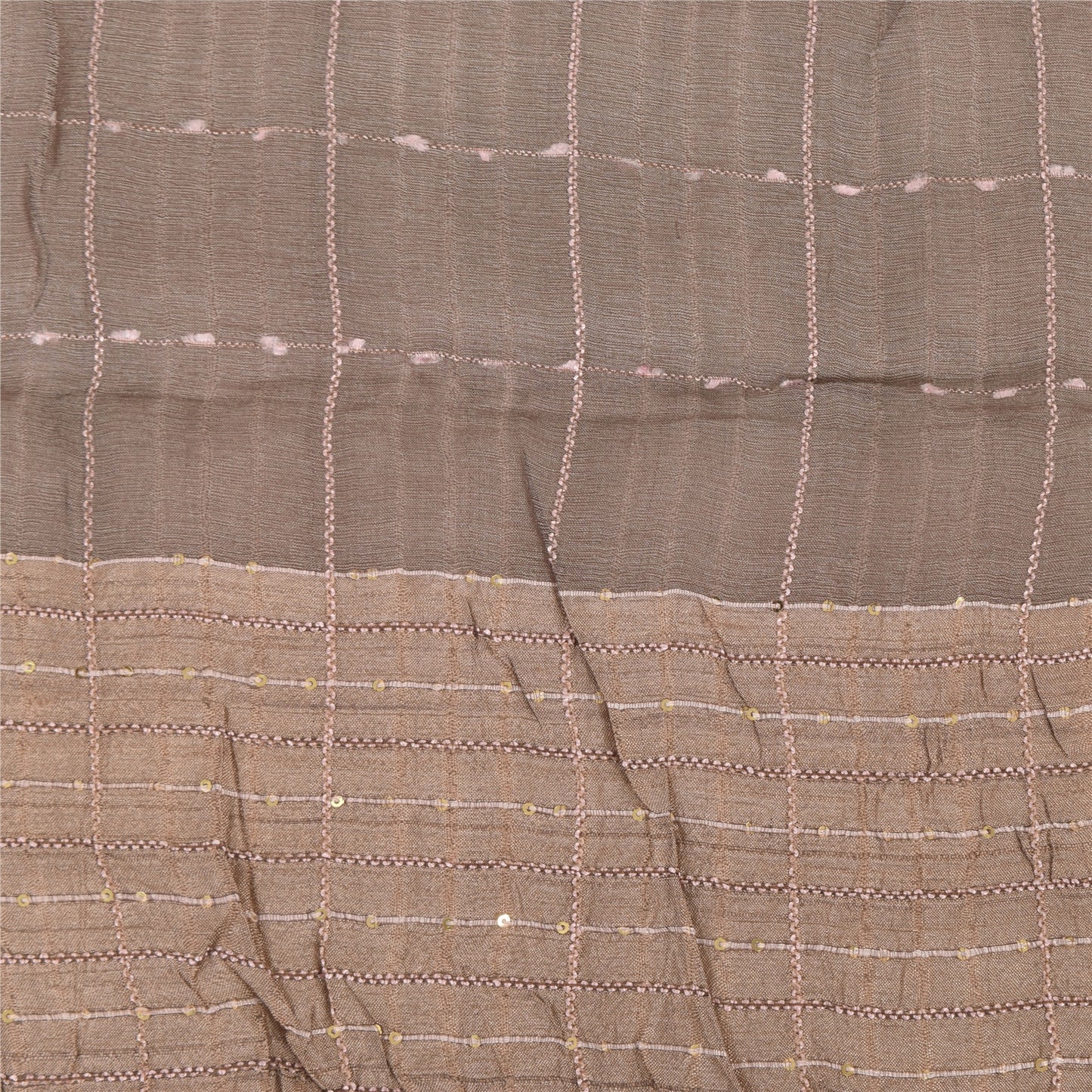 Sanskriti Vintage Long Dupatta/Stole Indian Pure Silk Brown Woven Scarf Veil