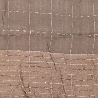 Sanskriti Vintage Long Dupatta/Stole Indian Pure Silk Brown Woven Scarf Veil