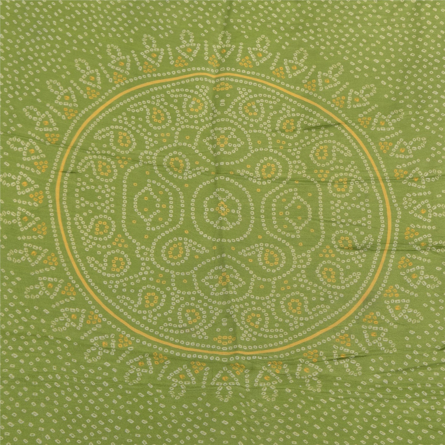 Sanskriti Vintage Long Dupatta/Stole Bandhani Print Green Cotton Silk Scarf Veil