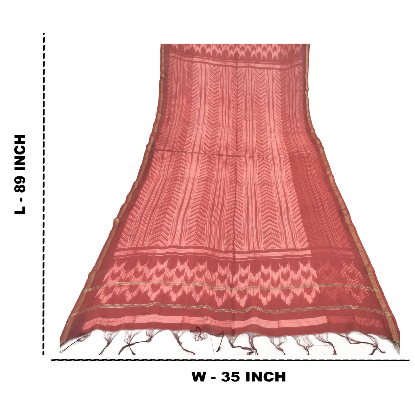 Sanskriti Vintage Long Dupatta/Stole Pure Cotton Dusty Red Printed Scarf Veil