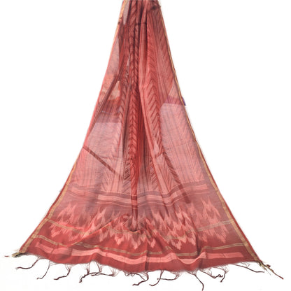 Sanskriti Vintage Long Dupatta/Stole Pure Cotton Dusty Red Printed Scarf Veil