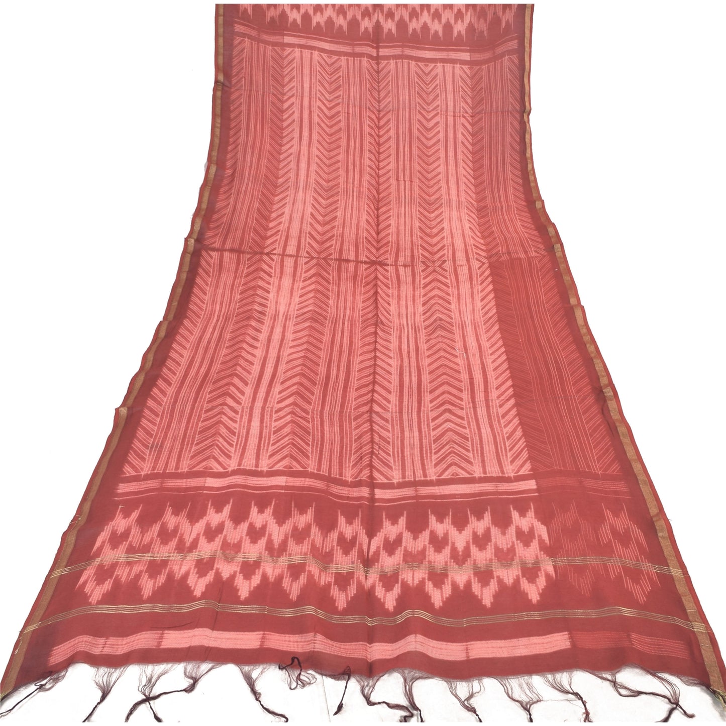 Sanskriti Vintage Long Dupatta/Stole Pure Cotton Dusty Red Printed Scarf Veil