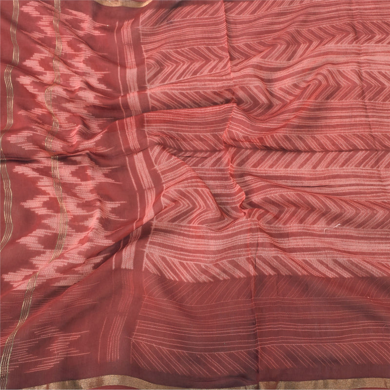 Sanskriti Vintage Long Dupatta/Stole Pure Cotton Dusty Red Print-Zari BorderVeil
