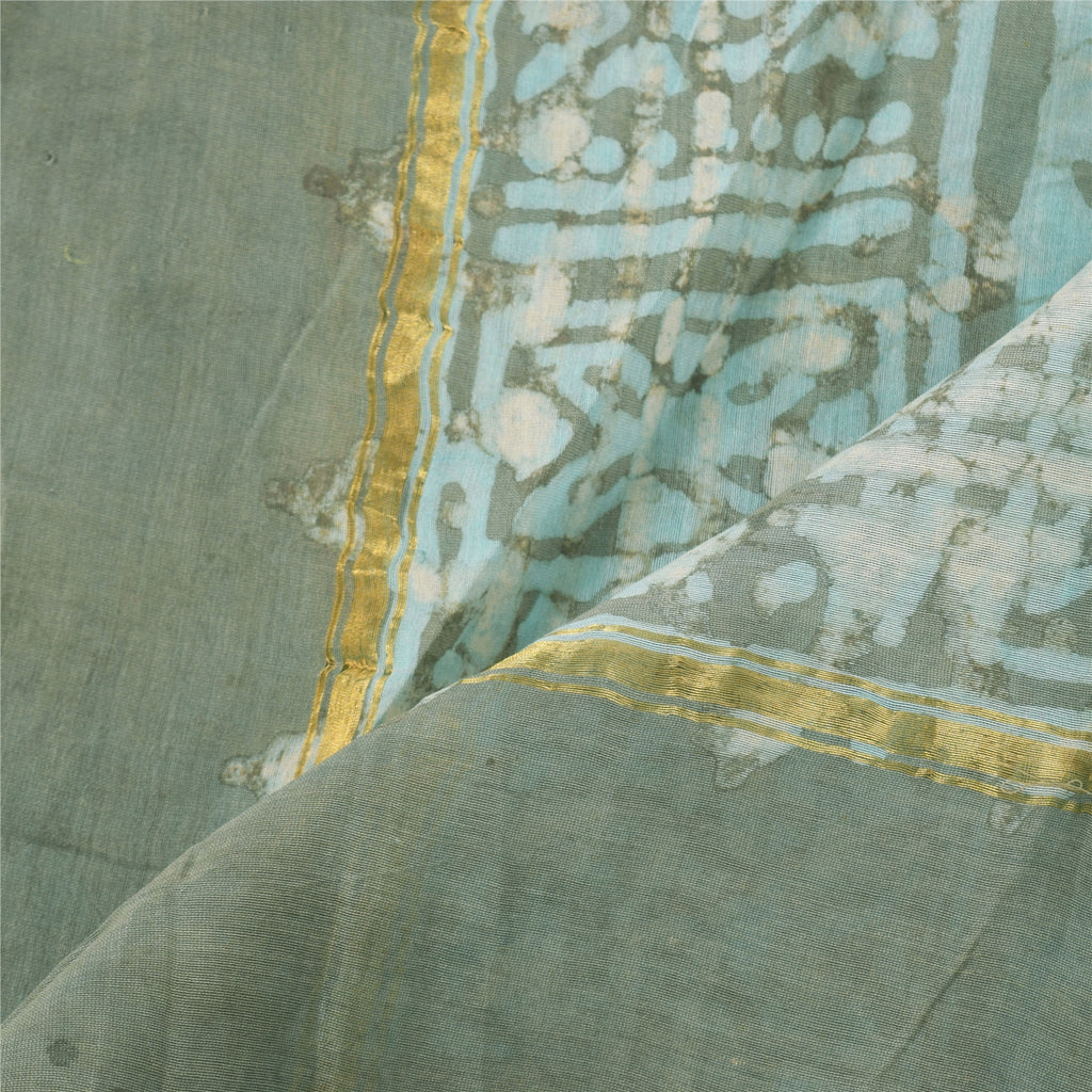 Sanskriti Vintage Long Dupatta/Scarf Pure Cotton Blue Bagru Hand Block Printed Eco-Friendly Upcycled Remnant Fabric For DIY Projects