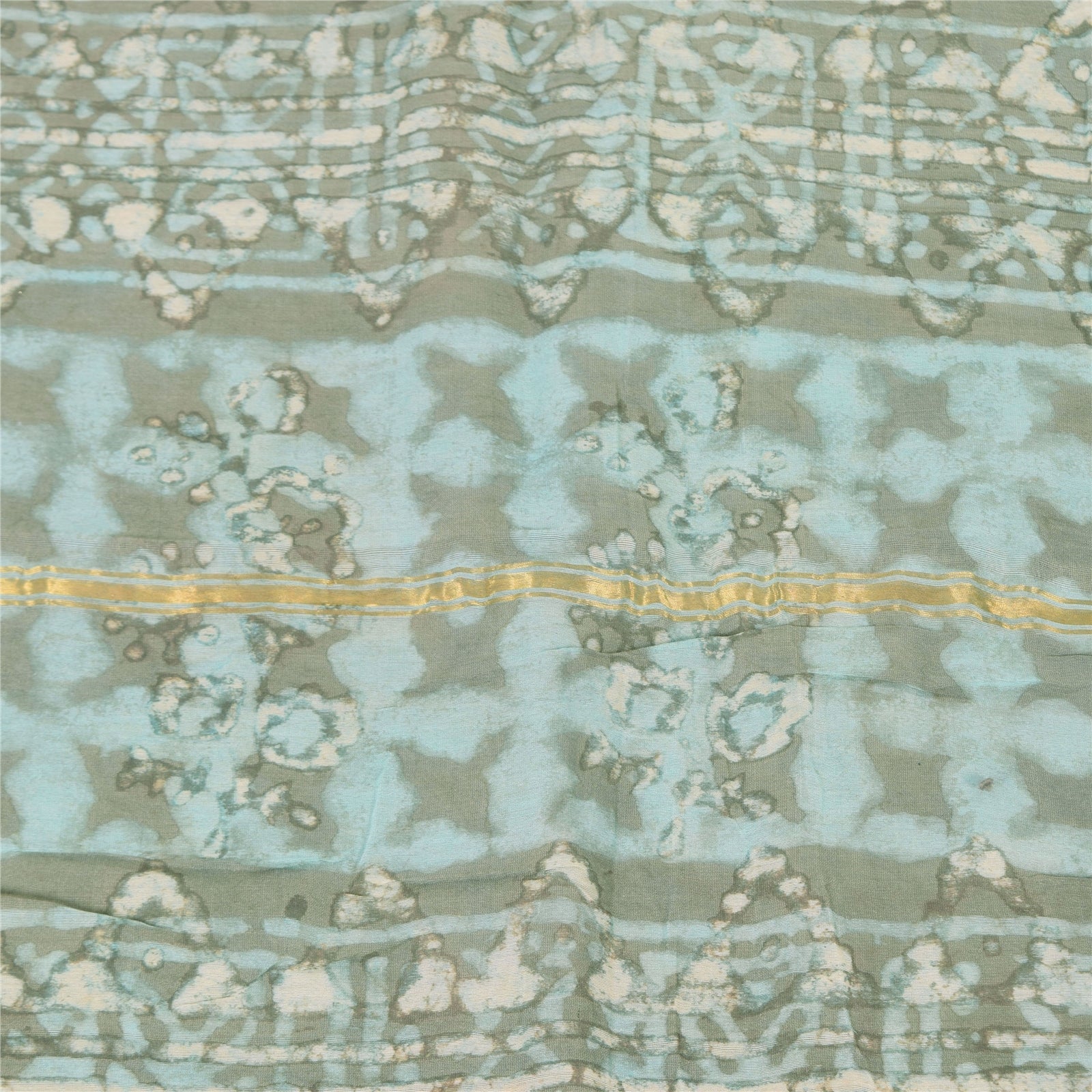 Sanskriti Vintage Long Dupatta/Scarf Pure Cotton Blue Bagru Hand Block Printed Eco-Friendly Upcycled Remnant Fabric For DIY Projects