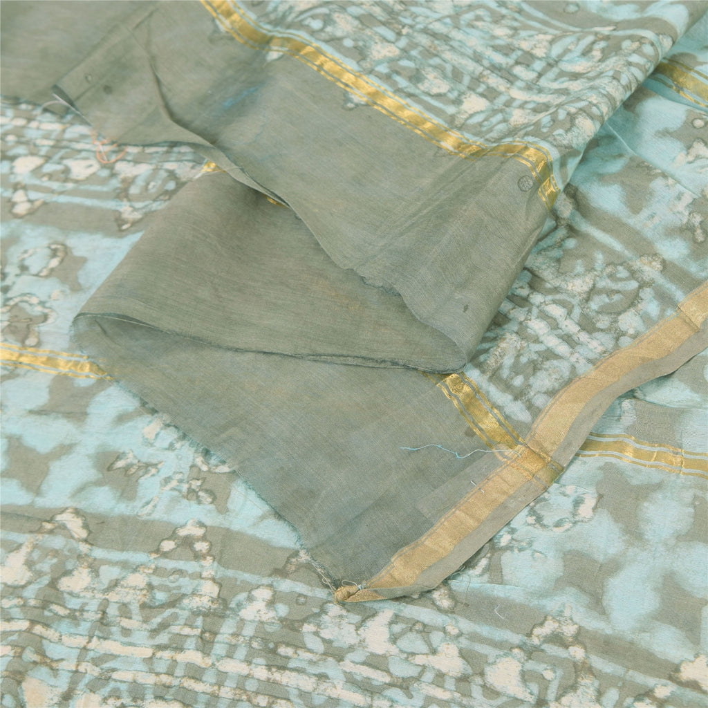 Sanskriti Vintage Long Dupatta/Scarf Pure Cotton Blue Bagru Hand Block Printed Eco-Friendly Upcycled Remnant Fabric For DIY Projects