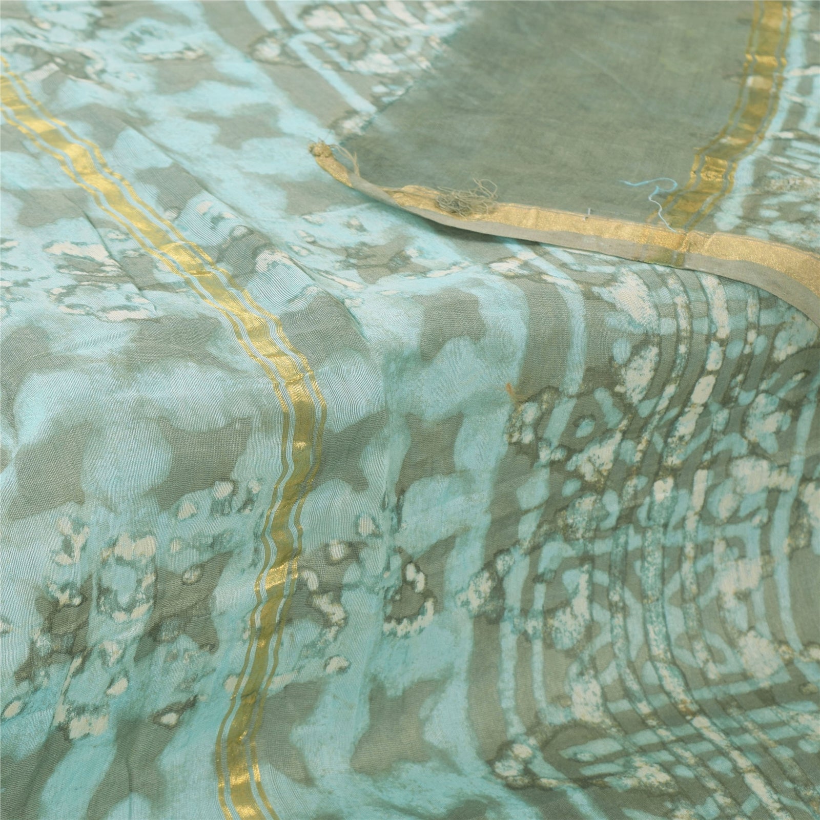 Sanskriti Vintage Long Dupatta/Scarf Pure Cotton Blue Bagru Hand Block Printed Eco-Friendly Upcycled Remnant Fabric For DIY Projects