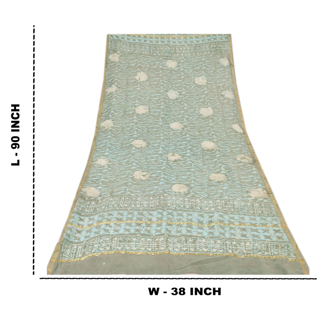 Sanskriti Vintage Long Dupatta/Scarf Pure Cotton Blue Bagru Hand Block Printed Eco-Friendly Upcycled Remnant Fabric For DIY Projects