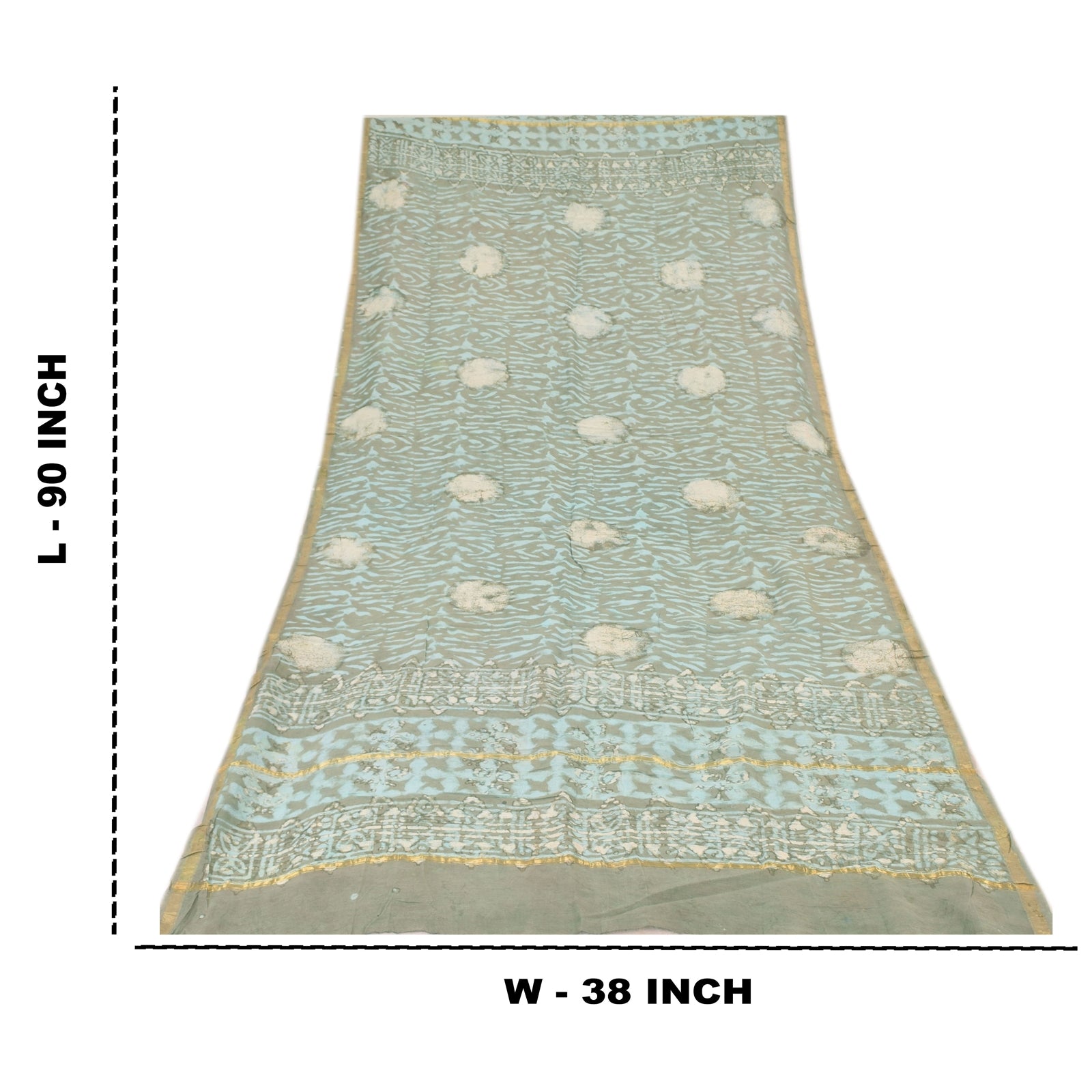 Sanskriti Vintage Long Dupatta/Scarf Pure Cotton Blue Bagru Hand Block Printed Eco-Friendly Upcycled Remnant Fabric For DIY Projects